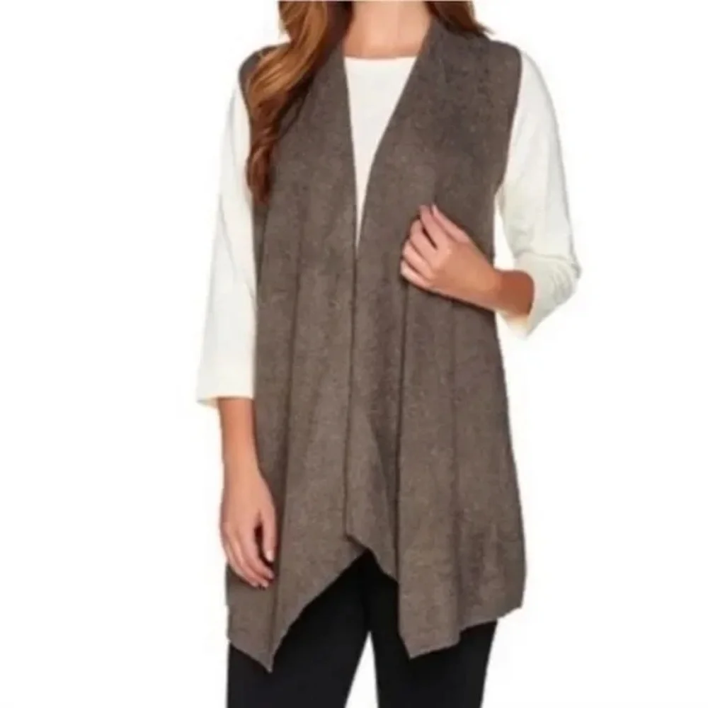 Barefoot Dreams Calypso Bamboo Chic Lite Open Front Vest Brown Size Small